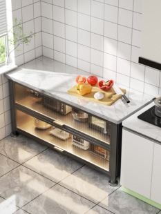 微波炉置物架多功能岩板厨房置物架家用多层落地储物餐边切菜台