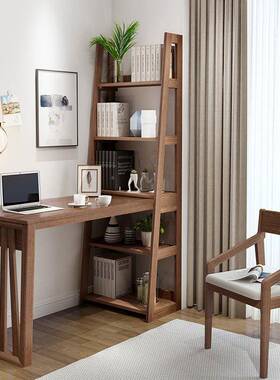 全字实木书桌书架组KaM8AAQr合代简约转用角现家写台卧室带