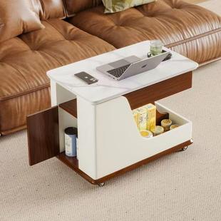 可移发动边几客厅沙侧边柜实木推升降茶几板茶桌XRS小户型岩带轮