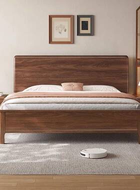 高北美黑胡桃全HX-CH823木床1.米中式实木床双人床气8压箱现代简