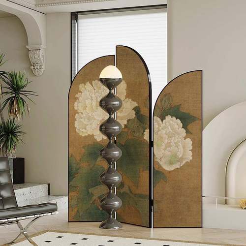 法式复古装牡丹屏风隔断客厅DUF折叠移动播入户室服店直间装饰背