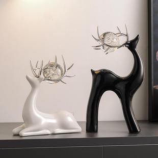 意创晶球陶瓷鹿摆件轻奢电客厅视柜酒柜家居装 BLA饰品高档艺术水