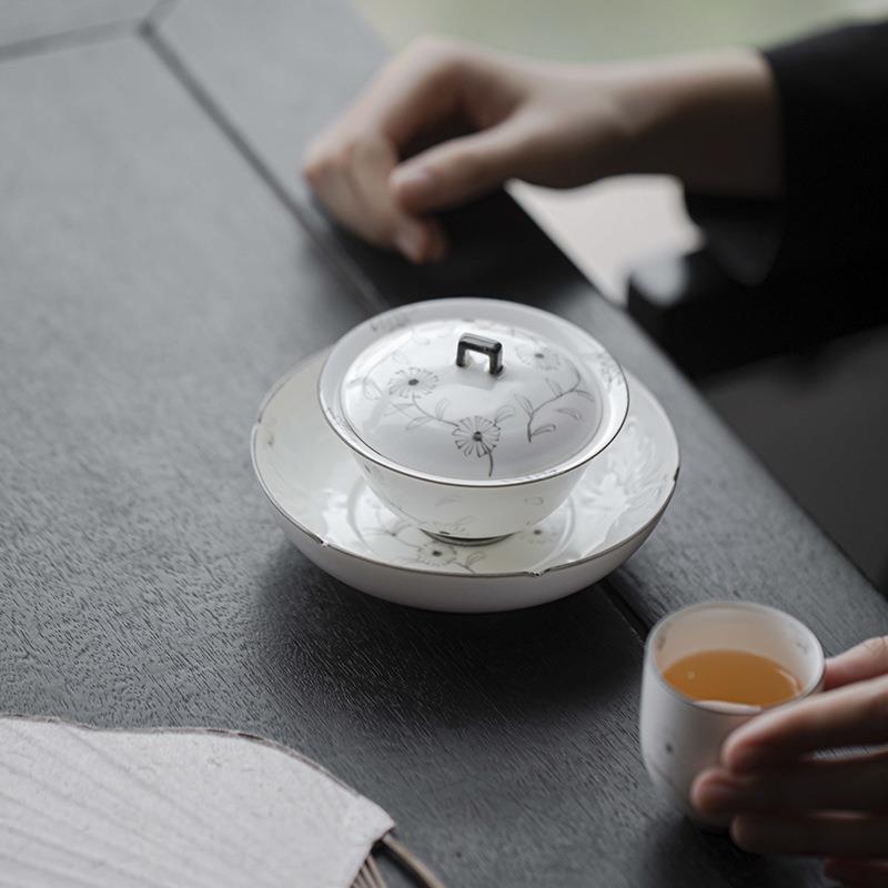 宜ygyxcj04茶话亚光雏菊小室壶承茶承单个高档干泡台茶台养釉壶盘