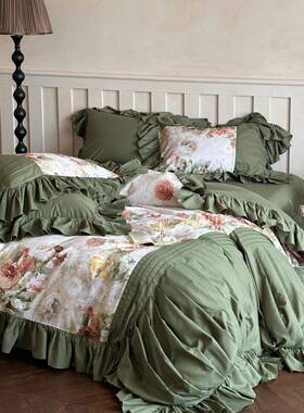 法式复古风上秋暖冬天丝纤维磨印毛花被罩0000261床四件套保亲肤