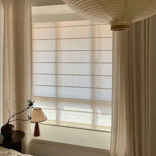 亚麻罗马帘日式升降折叠帘儿童窗帘书房遮光客厅免打孔电动拉卷帘