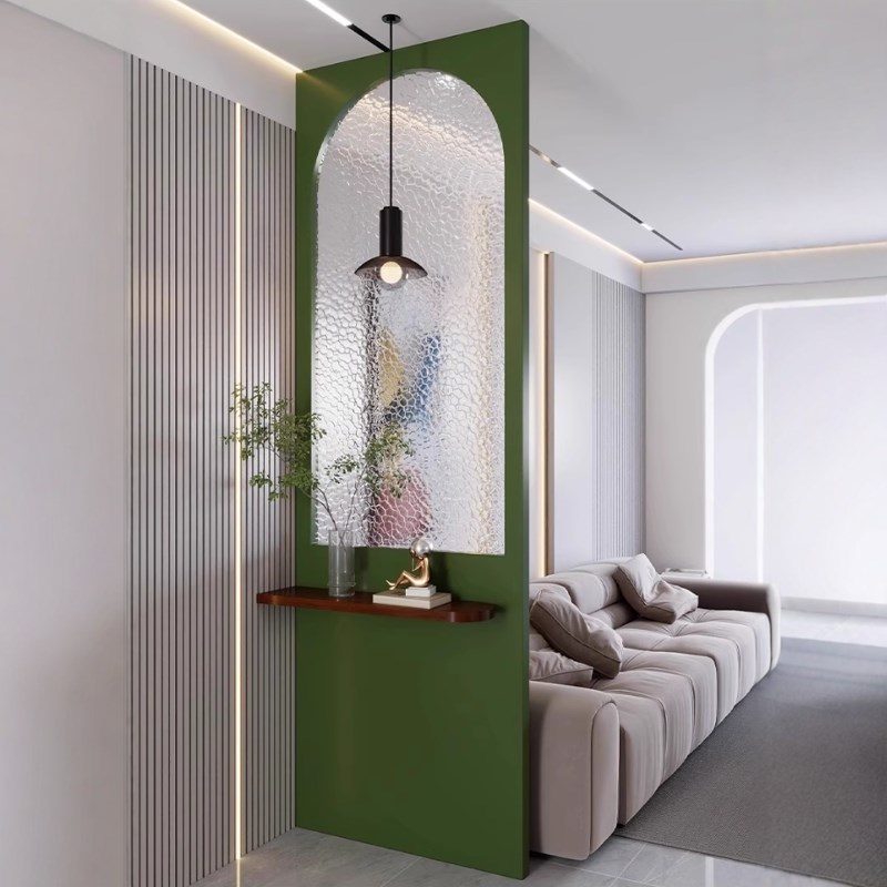 法式中古风卧室i洗手台浴室柜波纹玻璃屏风客厅入户玄关简约隔断