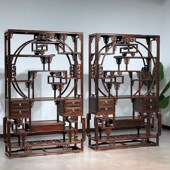 红木家具无补博古架大红酸枝弯脚外方内圆博古架家U居客厅摆设明