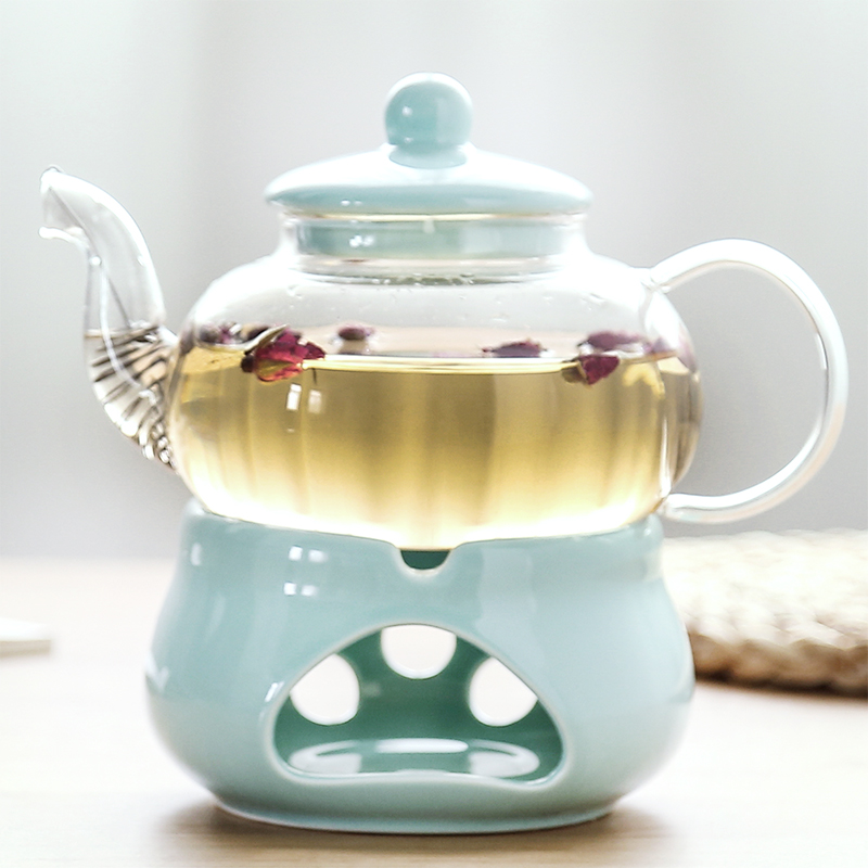 陶瓷花茶壶 色釉花茶杯具玻璃花草水果花果茶壶耐热蜡烛加热套装
