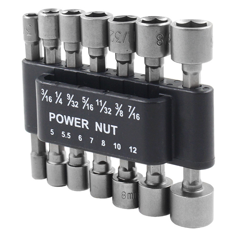 六角柄套筒头子 气动风批套头 电钻批头自攻螺丝用公英制14件套装