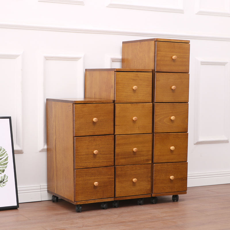 20实木夹缝收纳柜实木25cm实木床头柜储物柜抽屉式滑轮迷你窄边柜