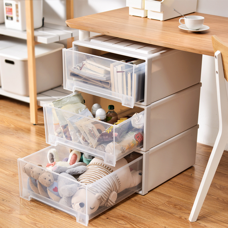 3个 可叠加收纳柜抽屉式透明柜子收纳箱衣物整理箱宝宝衣物收纳盒