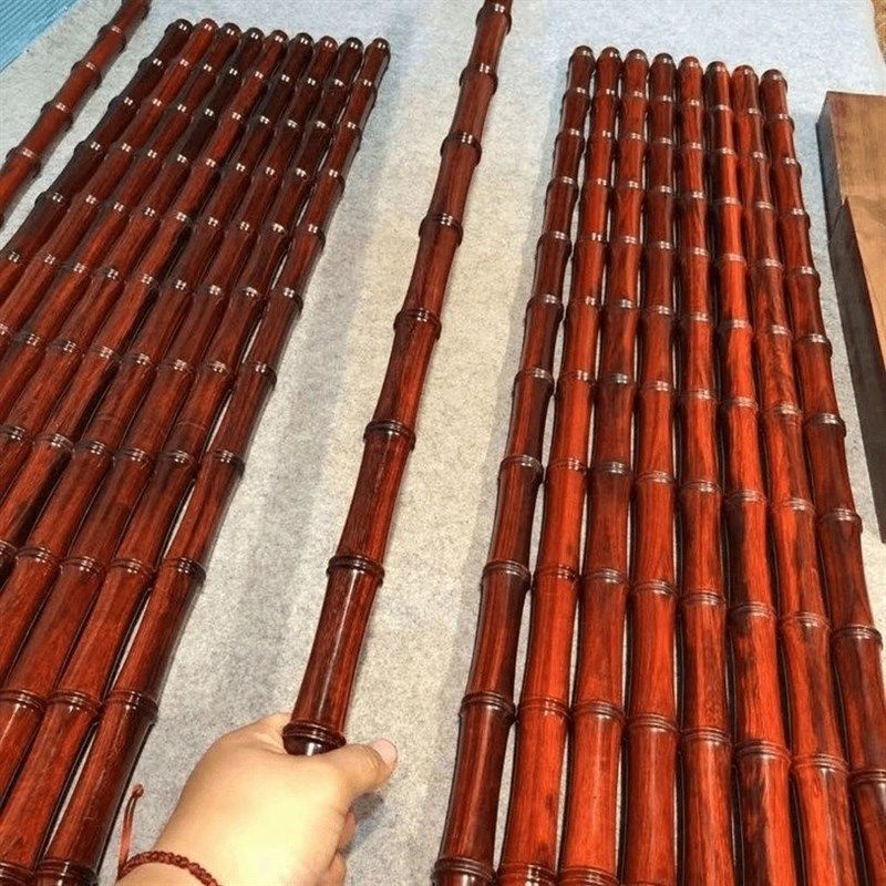 紫檀木一体雕刻竹子太极棍武术棍盘玩解压健身棍木棒圆棍手把件