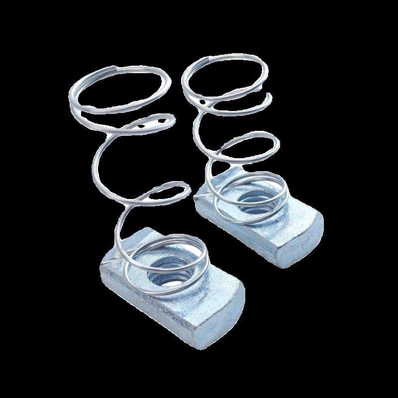 镀蓝白锌弹簧螺母C型m钢配件带弹簧T型m6m8m10m12弹簧螺帽连接件