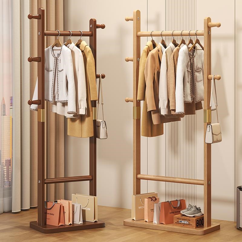 实木衣架c落地家用室内立式挂衣架卧室衣服收纳架房间新中式衣帽