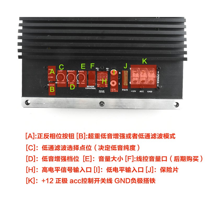 汽车音响改装单路功m放D类数字功放板车载12V大功率有源低音炮功