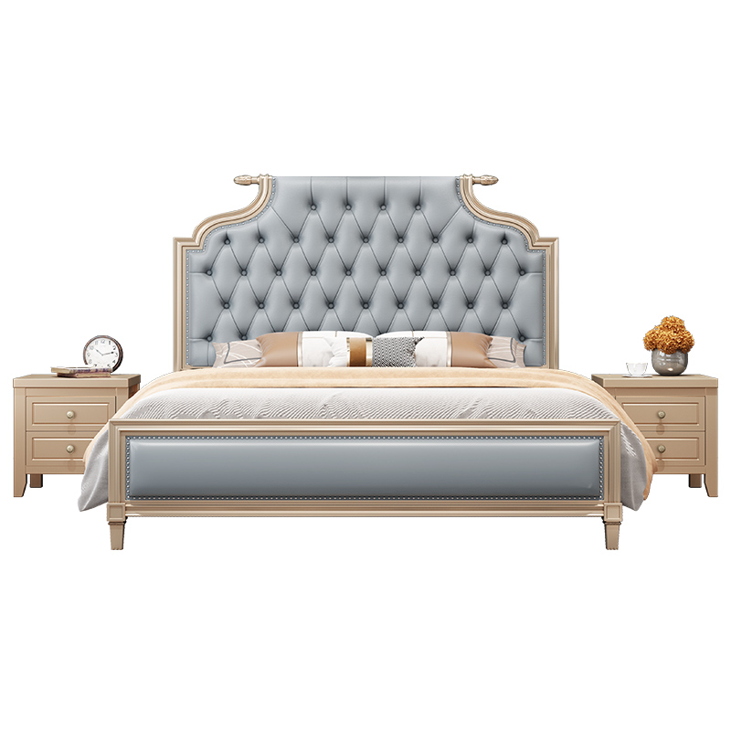 轻奢欧美式实木床1.8米现代简约白色单双I人豪华主卧1.5公主大婚