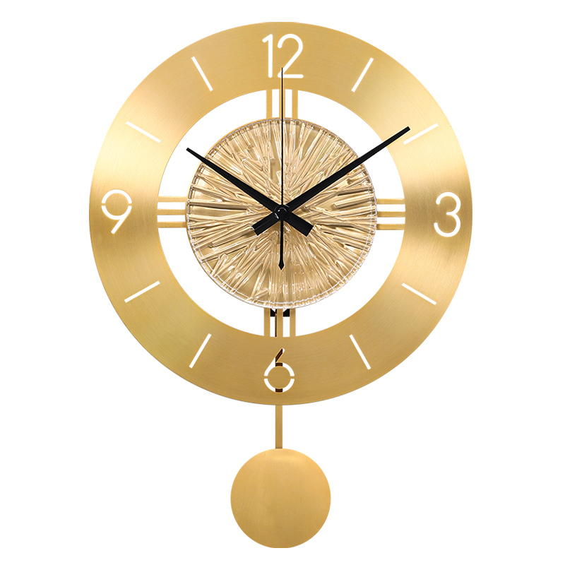 挂钟客厅现代简h约时尚高档纯铜时钟免打孔石英钟餐厅大气装饰钟