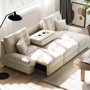 云朵电动功能布艺沙发床客厅猫爪绒布奶油风小户型可伸缩直排沙发