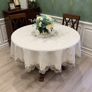 蕾丝轻奢家用大圆桌餐台布餐厅酒店防尘盖布桌垫 圆形桌布布艺欧式