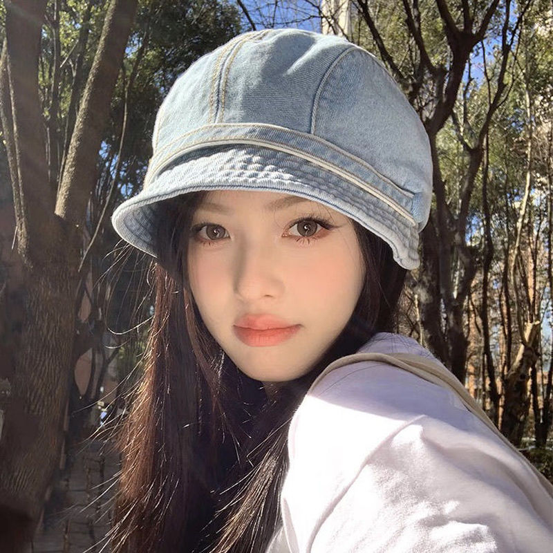帽子女款2024新款复古牛仔渔夫帽春夏时尚韩系贝雷帽显脸堆堆