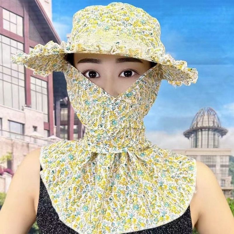 2025新款采茶帽花边防晒帽子下地干活护脸护颈男女骑车防风遮阳帽