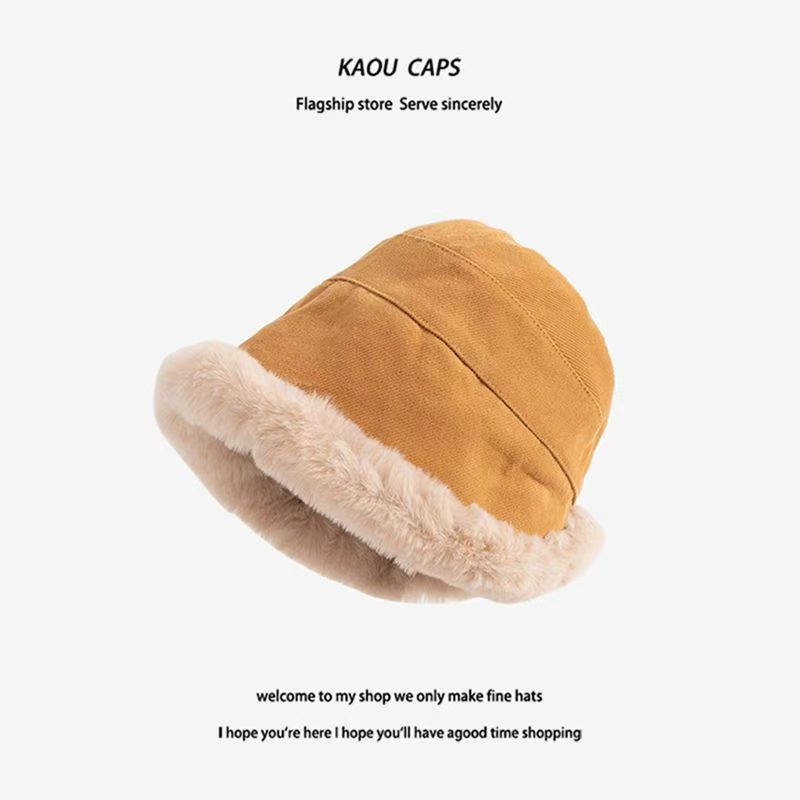 日系加厚渔夫帽冬季帽子女韩版个性帽檐保暖加绒时尚遮脸洋气盆帽