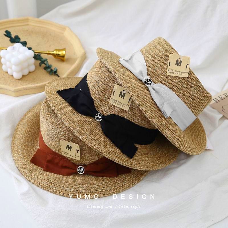 2025细辫子编织平顶礼帽夏季透气轻盈遮阳防嗮草帽女日本原单进口