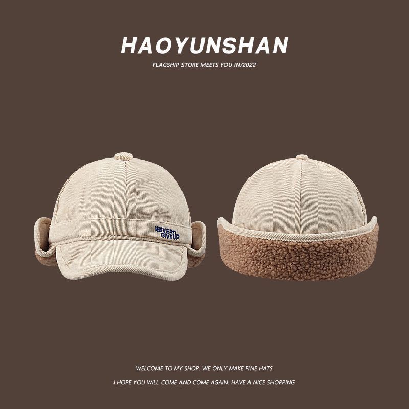 2024新款网红in羊羔绒加厚保暖鸭舌护耳帽子男女秋冬骑车飞行雷锋