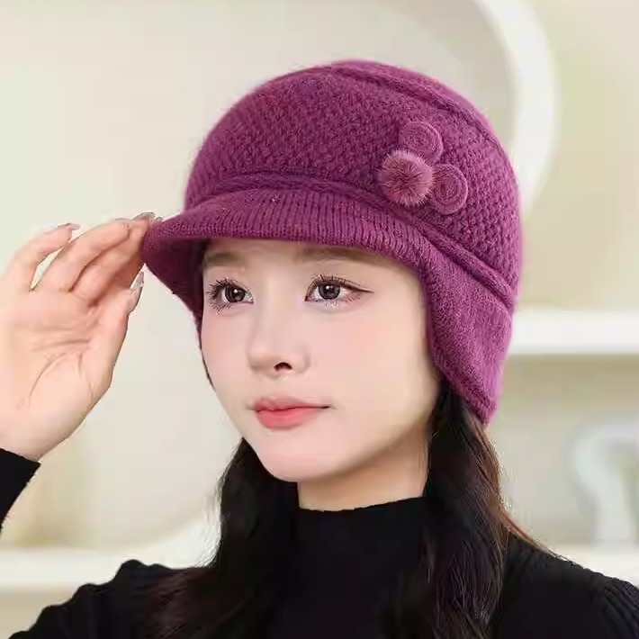 中老年人帽子女冬天妈妈保暖毛线帽加绒加厚奶奶针织帽太太防寒风
