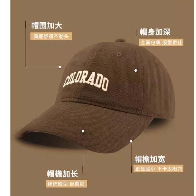 2024新款大头围宽帽檐磨毛棒球帽显脸小帽子女秋冬季软顶鸭舌帽男