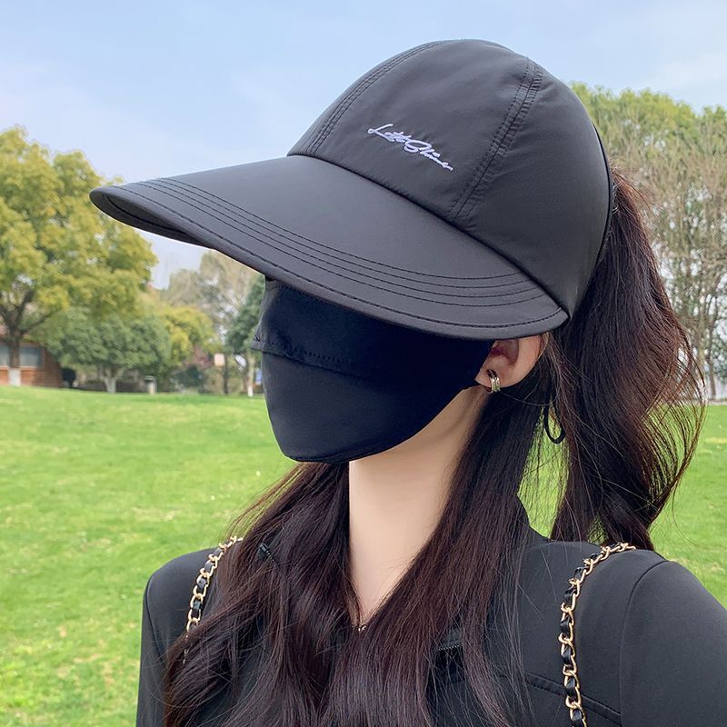 2025防晒鸭舌帽加大帽檐户外遮阳女棒球帽夏季空顶可扎马尾太阳帽