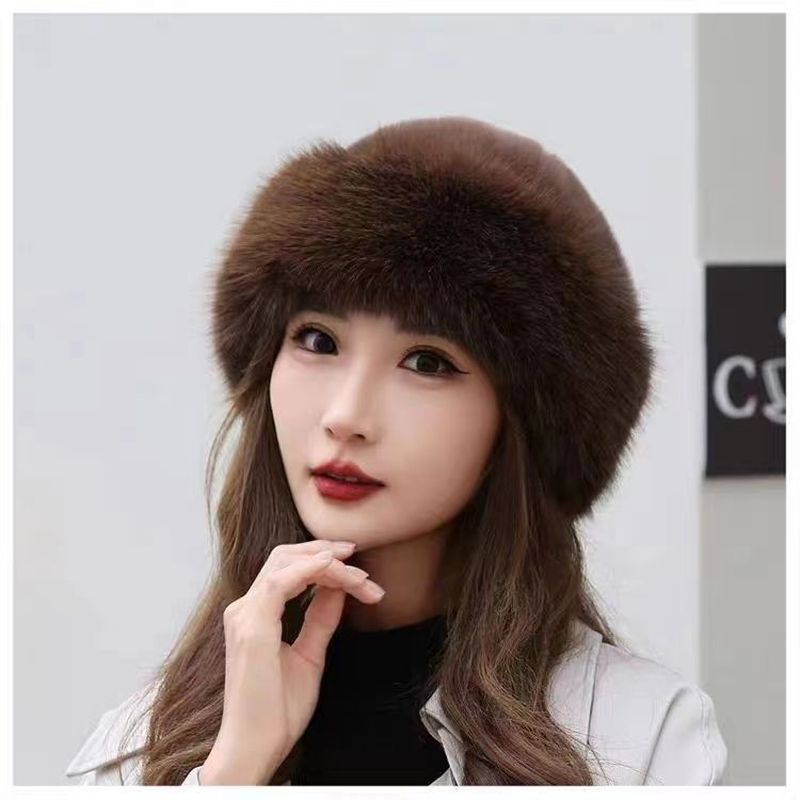 冬季保暖毛绒蒙古帽子老年防寒白色纯色盆帽护耳帽仿狐狸毛渔夫帽