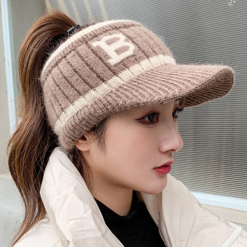 秋冬跑步帽子女款2024新款毛线帽加厚保暖户外骑车护耳空顶棒球帽