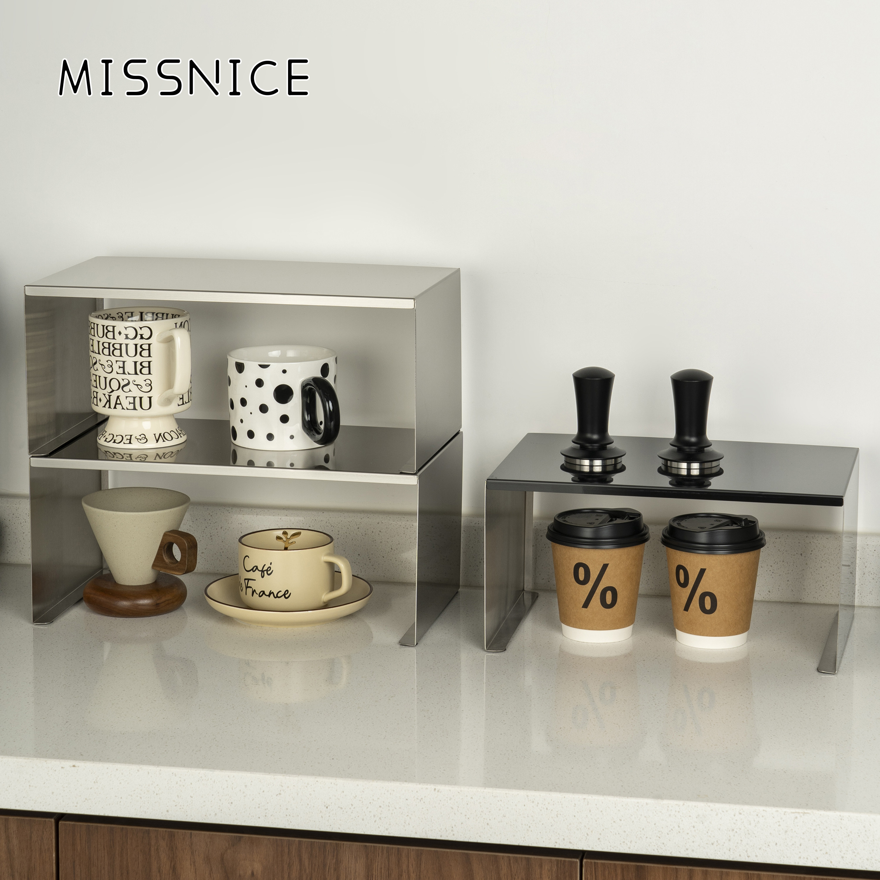 MISSNICE简约不锈钢桌面收纳架饰品陈列展示架厨房台面砧板架