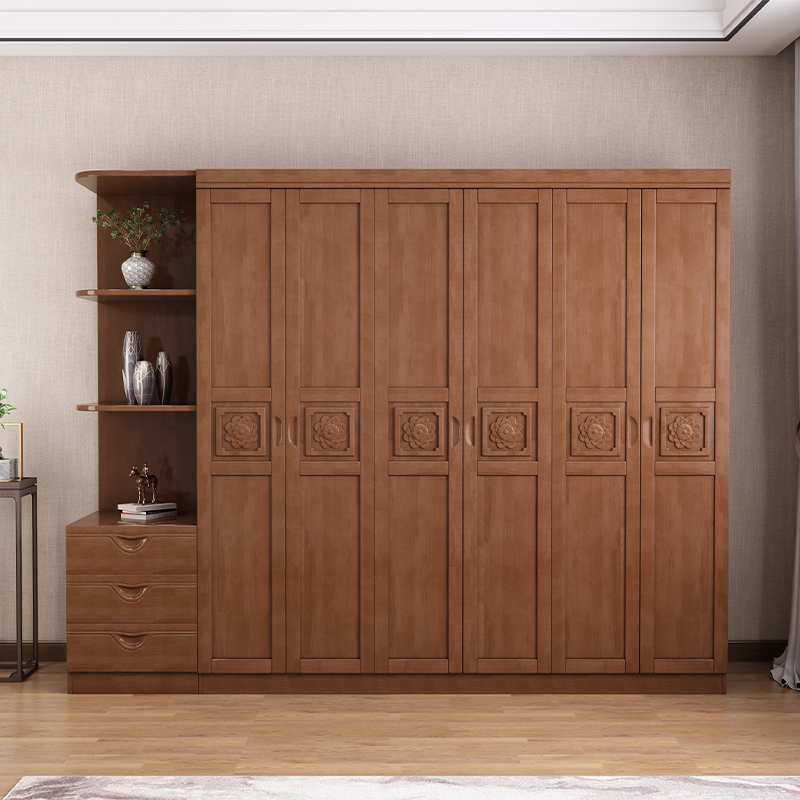 中式实木衣柜经济型三四五六门木质出租房家用储物柜衣橱卧室家具