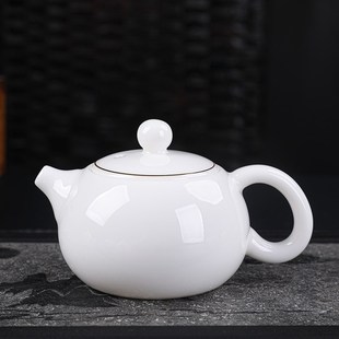 德化陶瓷羊脂玉茶壶白瓷描金泡茶壶单个功夫茶具西施壶简约家用