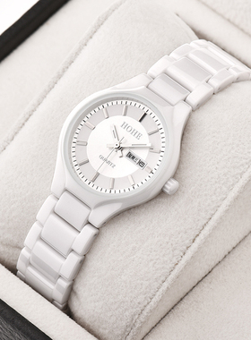 正品HOHE鸿鹤手表 女士双历陶瓷防水石英表 日本机芯时尚休闲女表