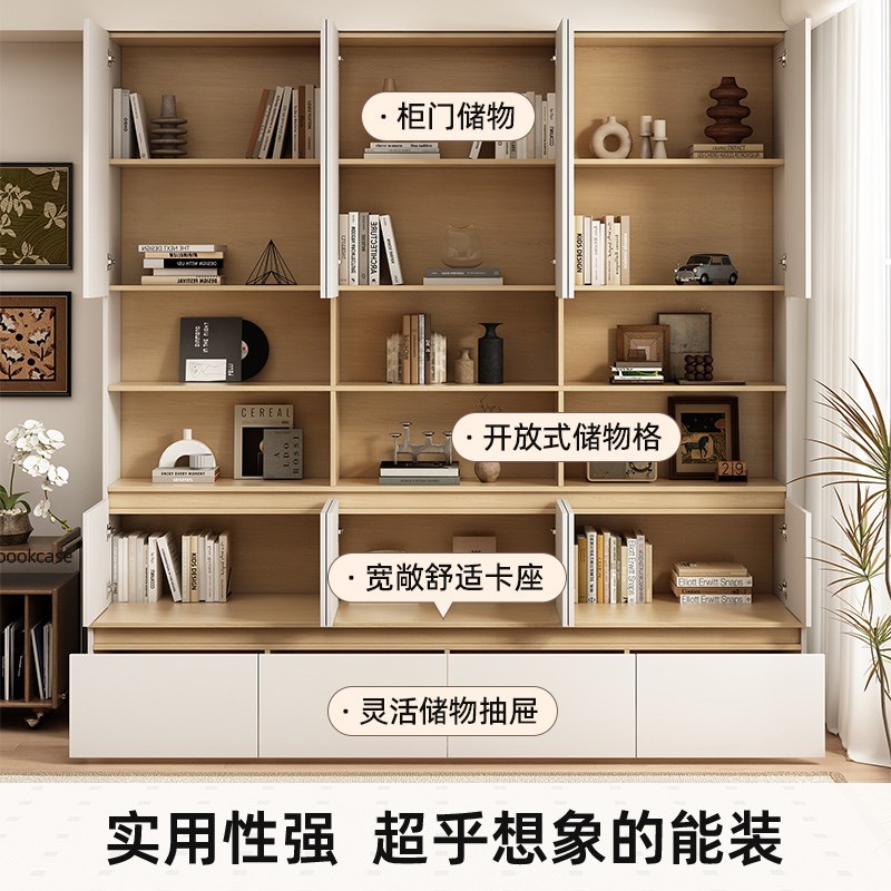 定制书柜卡座一体到顶整墙柜y子满墙客厅落地储物柜去客厅化书橱