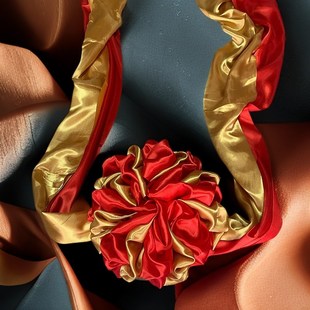 大红花球红绸缎花球红金花球彩球金黄色开业剪彩花球红黄相间彩球