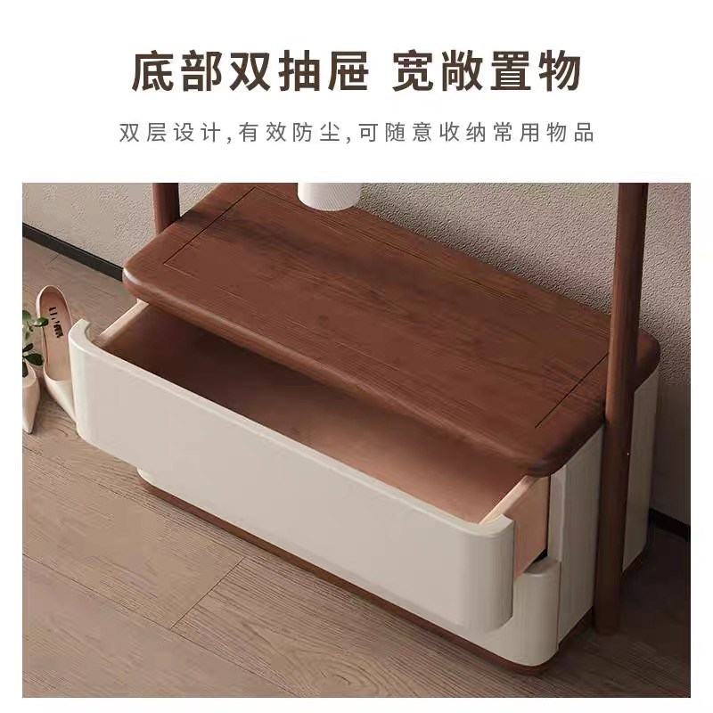 轻奢意式全实木衣帽架简s约抽屉可坐白蜡木卧室客厅进门挂衣架落