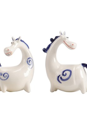 【一只彪悍的马j】创意陶瓷小马摆件家居可爱动物萌宠桌面装饰摆