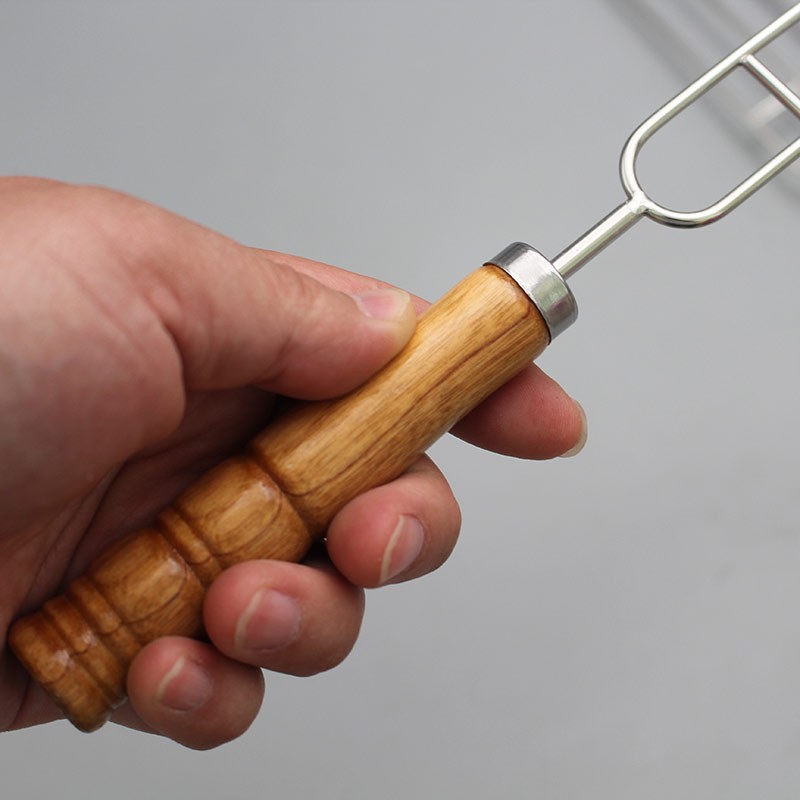 双针烤鸡翅木柄叉加粗无磁不锈钢家用饭店烧烤签加W长户外烧烤工