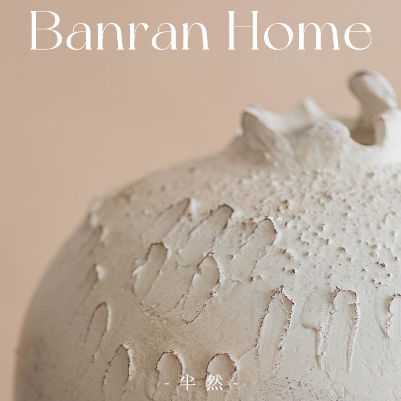 新中式粗陶罐大肚花瓶月球表面复古侘寂风L餐厅民宿茶室装饰摆件
