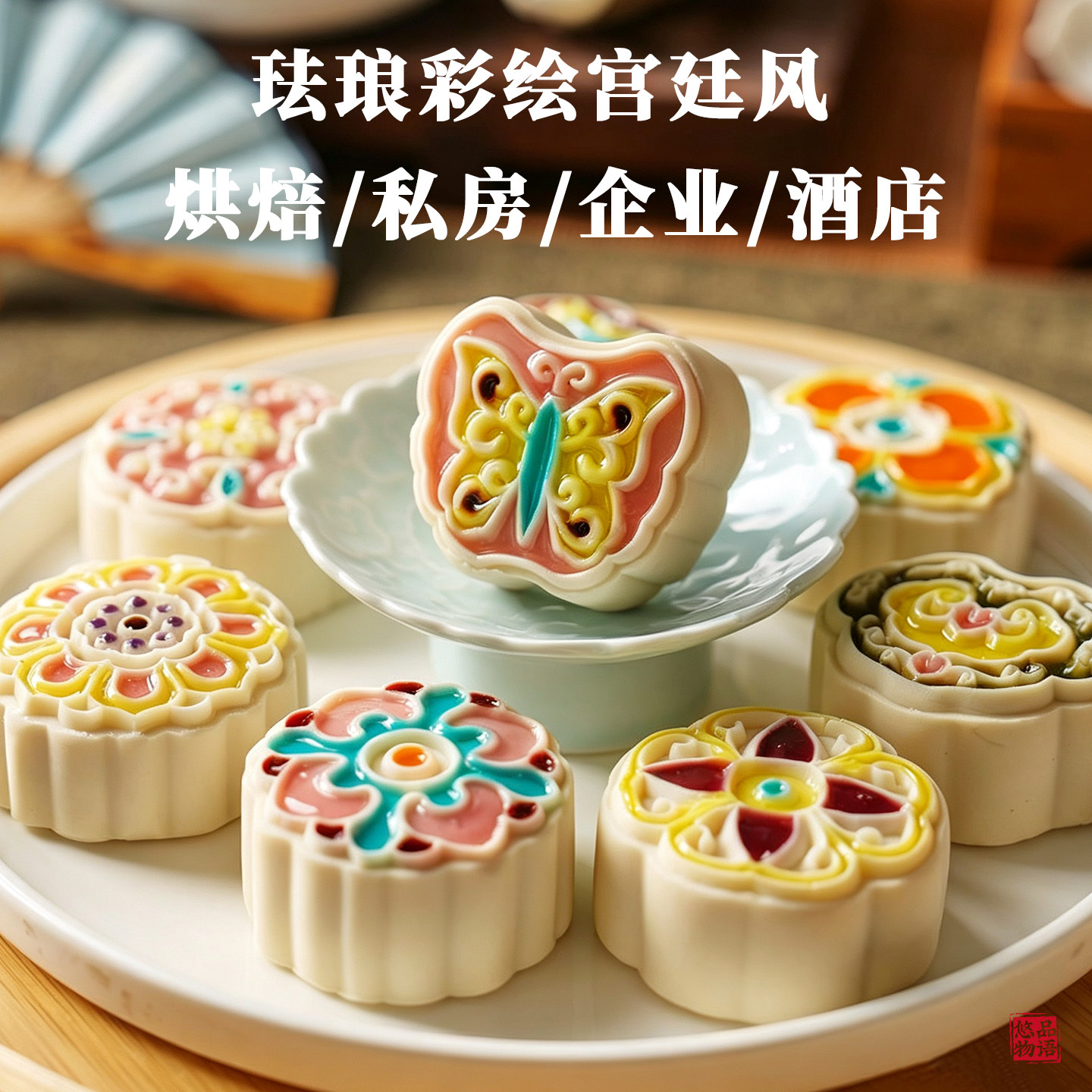 国风宫廷珐琅彩月饼创意精致桃山皮中式糕点送礼中秋月饼定制批发