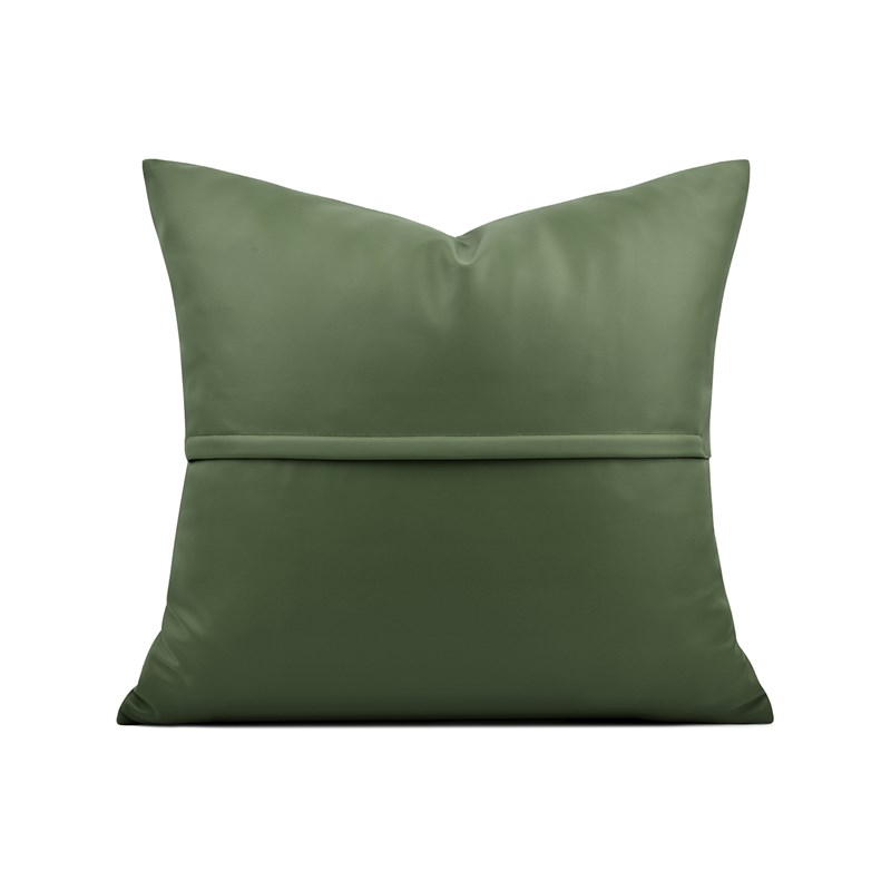 现代简约轻奢样板间抱枕绿色皮革褶皱工艺定制靠枕方形床头靠垫套