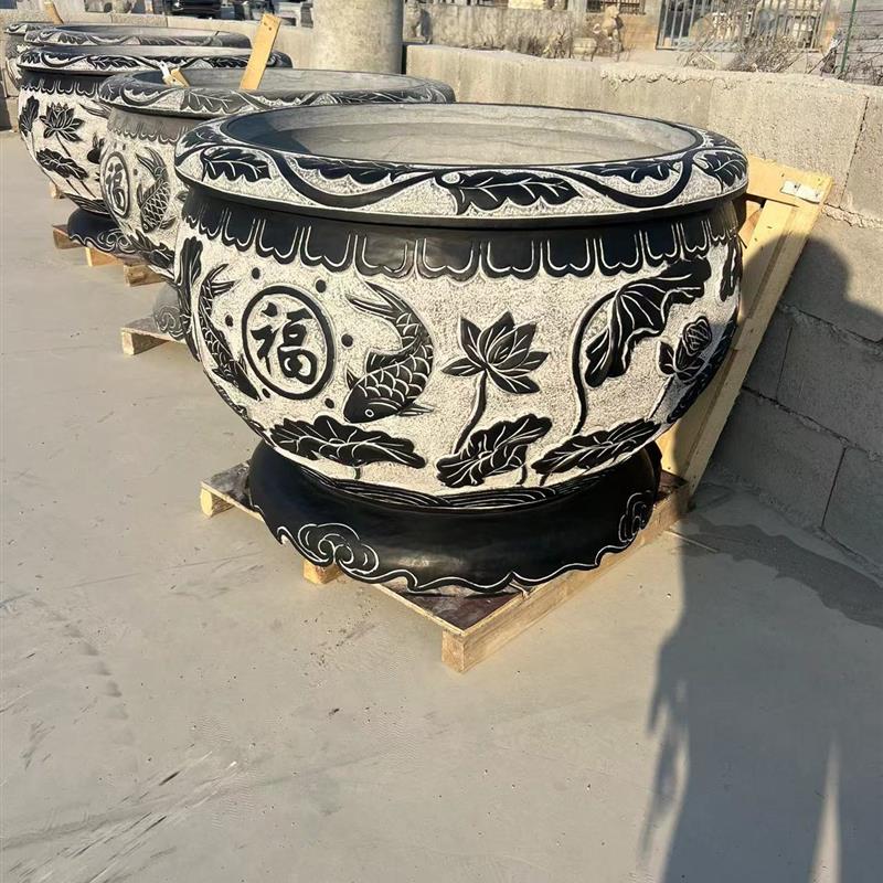 石雕鱼缸花盆青石石缸石头水缸庭院仿古荷花鱼圆缸养鱼石槽大石盆
