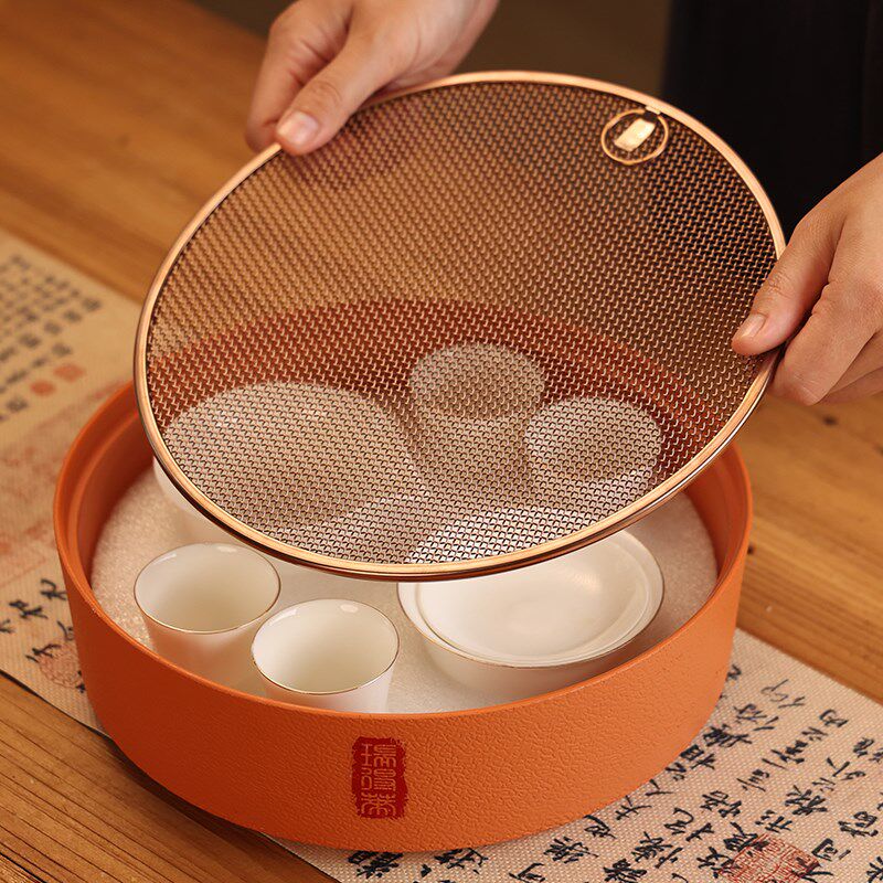 2025新款圆形不锈钢沥水小茶盘家用小型便携茶托盘泡茶器具干泡台