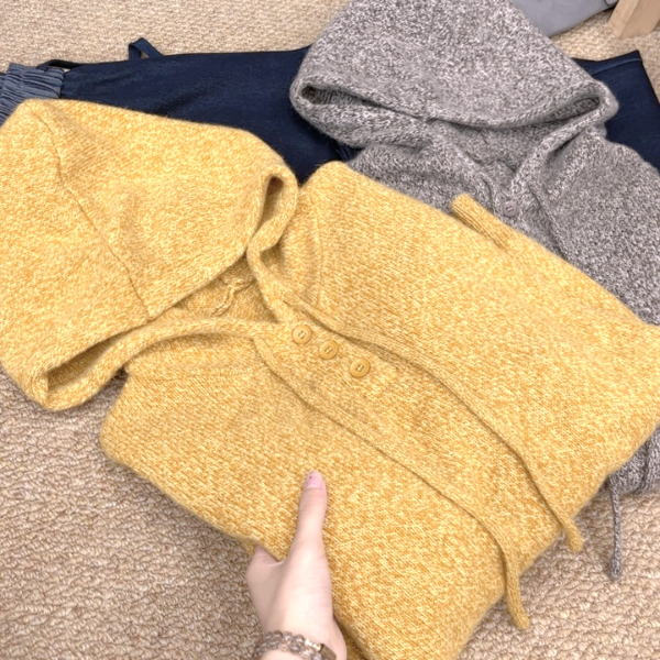 秋冬新品【金色麦浪】连帽套头纯色宽松长袖针织衫保暖毛衣帽衫