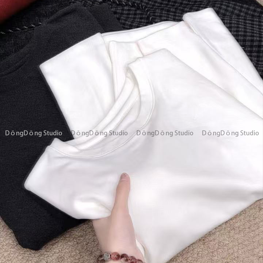 百搭单品！【大白T】双面绒舒适圆领纯色宽松长袖秋冬打底衫 5225