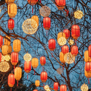 中式仿古羊皮灯笼吊灯户外防水树上氛围装饰藤球景区公园街道亮化